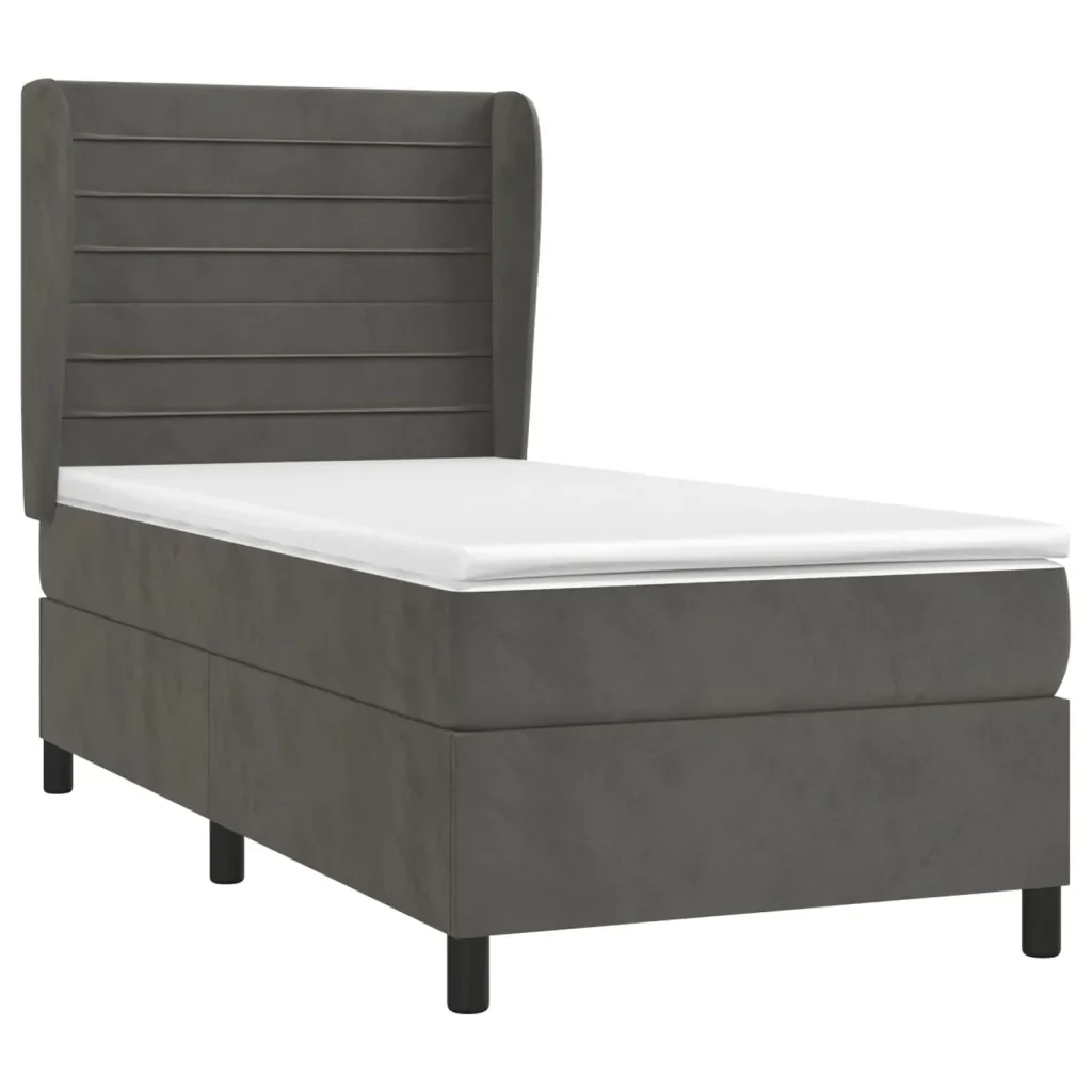 Letto singolo | Letto per adulti | Giroletto a Molle con Materasso Grigio Scuro 80x200 cm Velluto - Image 3