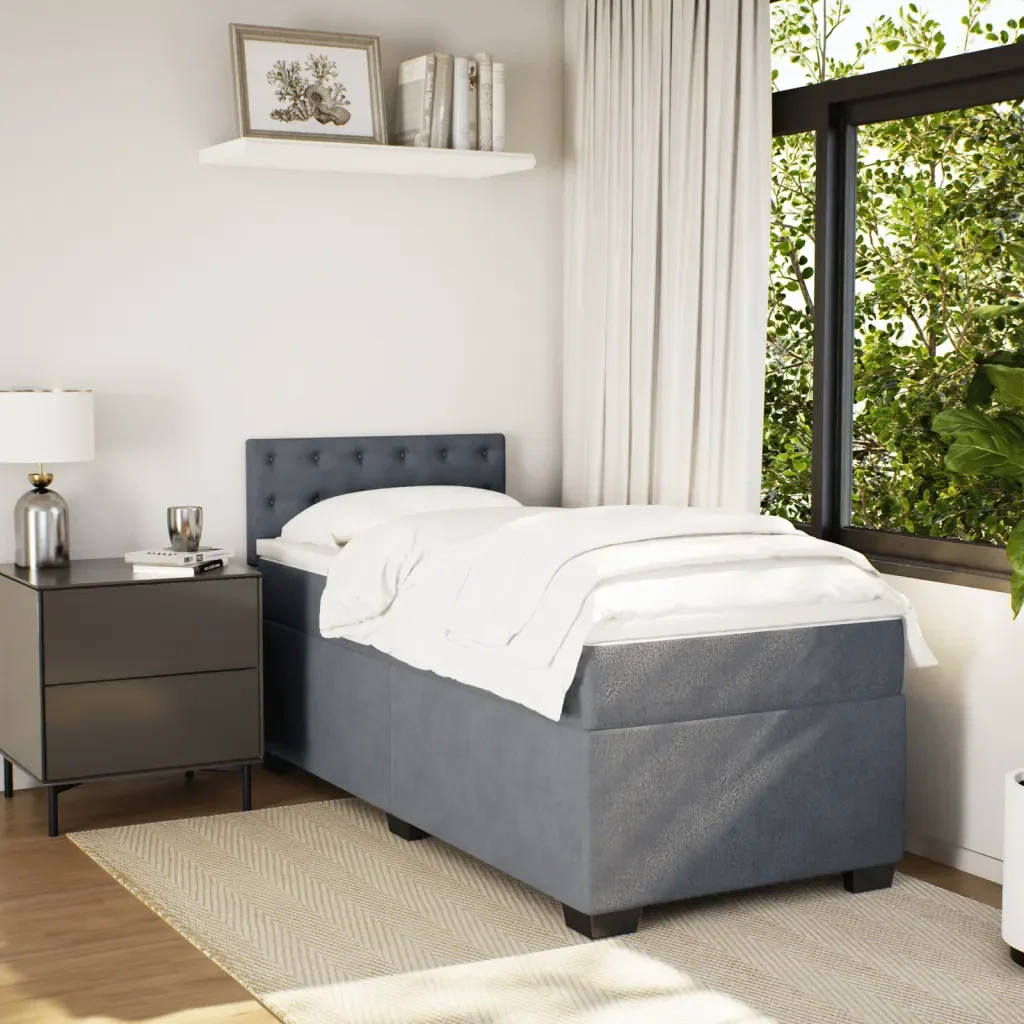 Letto singolo | Letto per adulti | Giroletto a Molle con Materasso Grigio Scuro 80x200 cm Velluto - Image 4