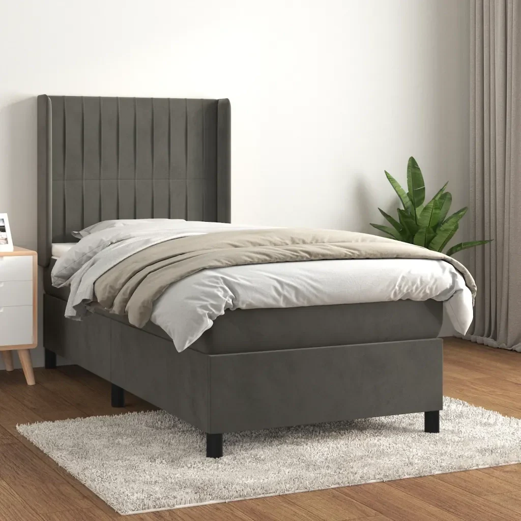Letto singolo | Letto per adulti | Giroletto a Molle con Materasso Grigio Scuro 80x200 cm Velluto - Image 2
