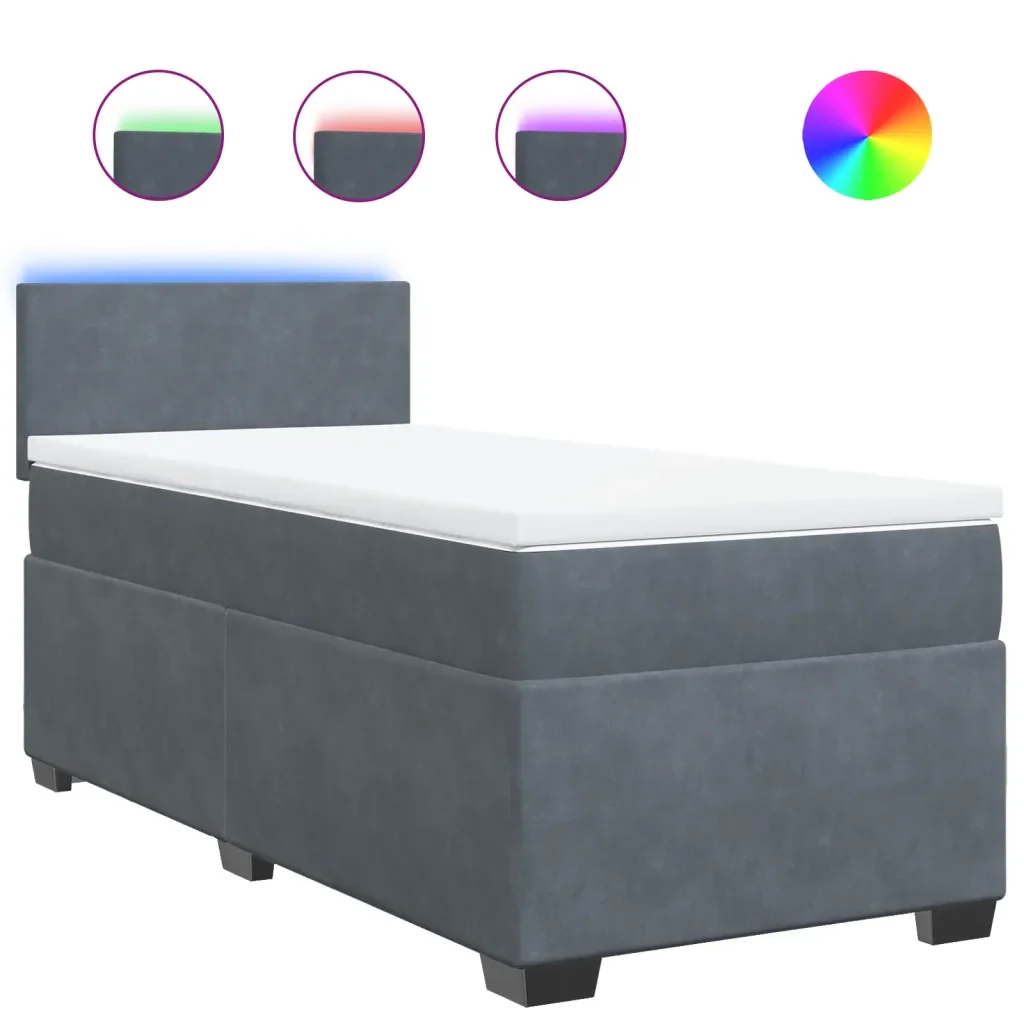 Letto singolo | Letto per adulti | Giroletto a Molle con Materasso Grigio Scuro 80x200 cm Velluto