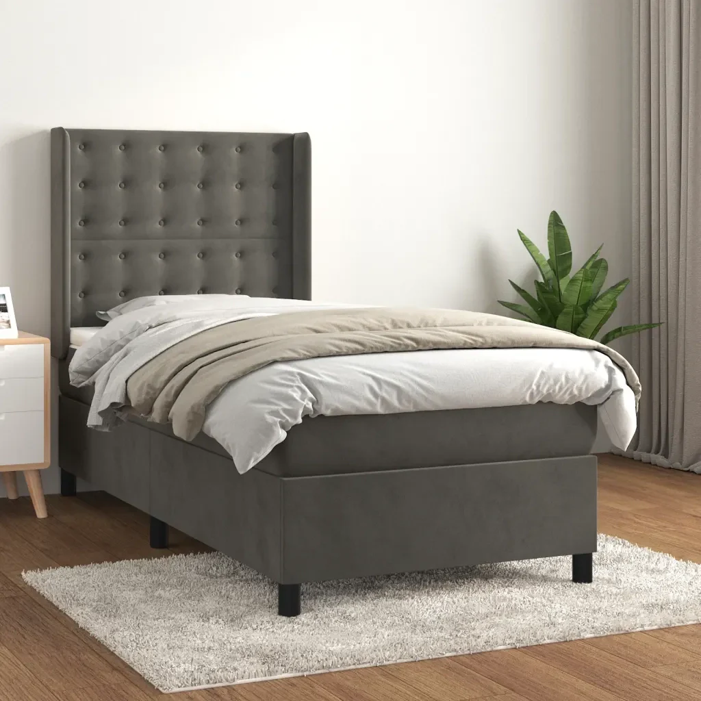 Letto singolo | Letto per adulti | Giroletto a Molle con Materasso Grigio Scuro 80x200 cm Velluto - Image 2