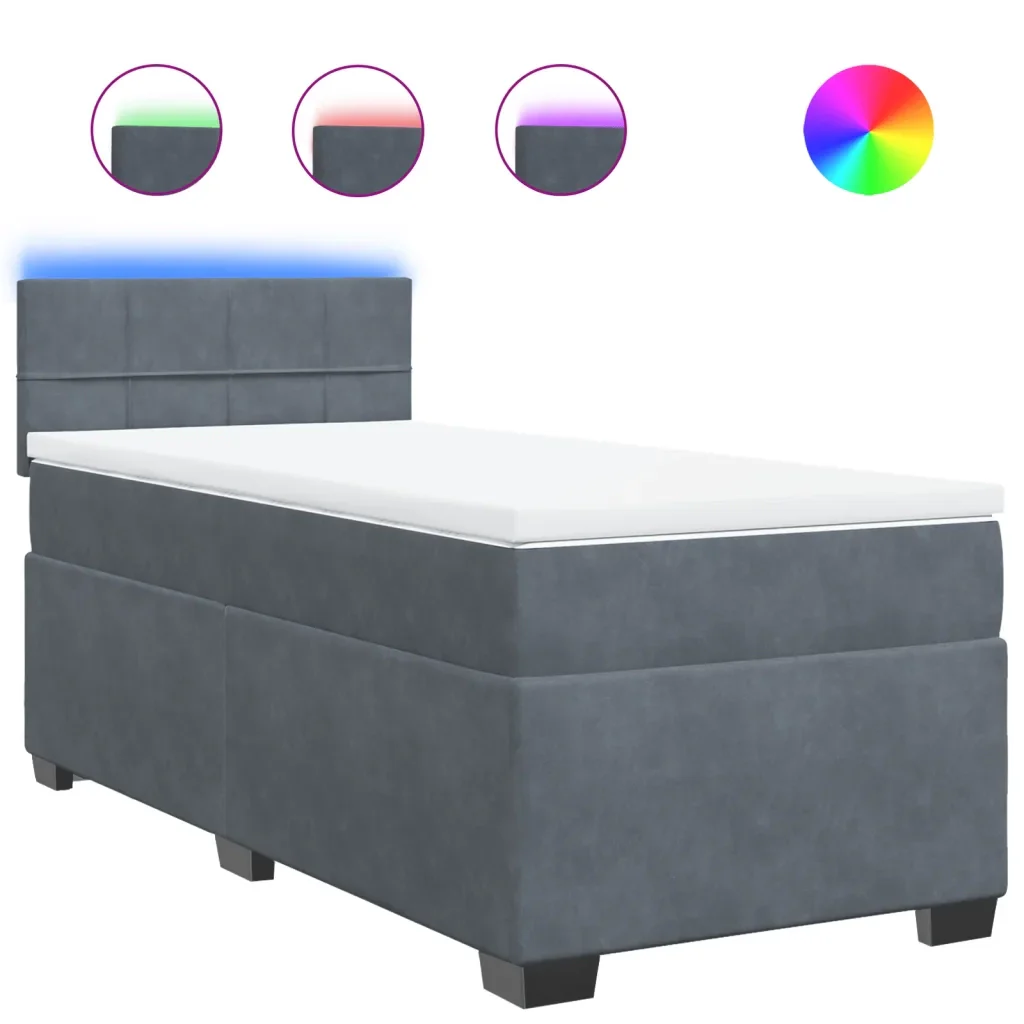 Letto singolo | Letto per adulti | Giroletto a Molle con Materasso Grigio Scuro 80x200 cm Velluto