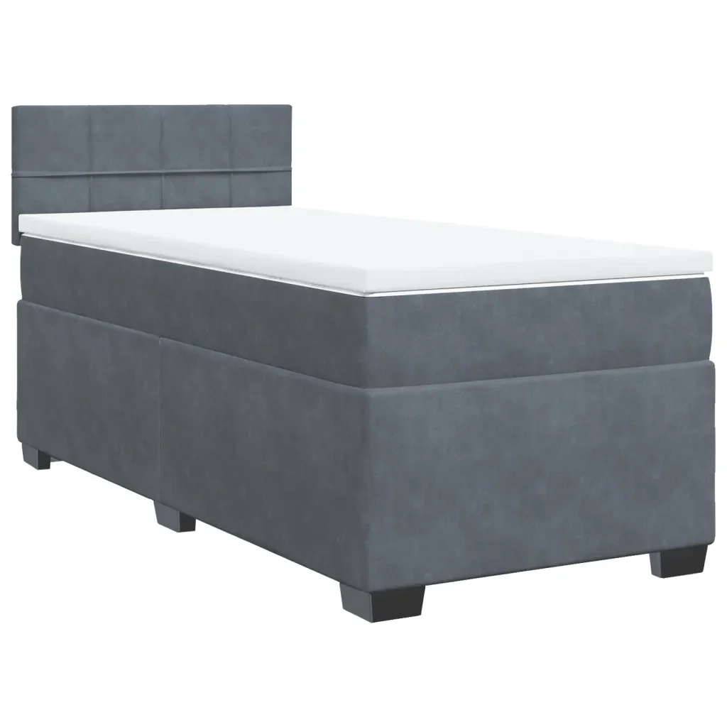 Letto singolo | Letto per adulti | Giroletto a Molle con Materasso Grigio Scuro 80x200 cm Velluto - Image 3
