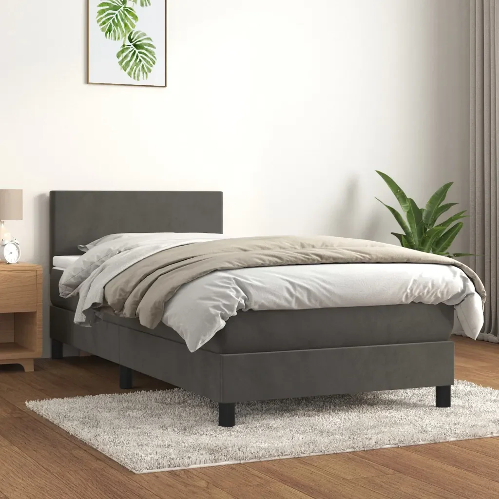 Letto singolo | Letto per adulti | Giroletto a Molle con Materasso Grigio Scuro 80x200 cm Velluto - Image 2