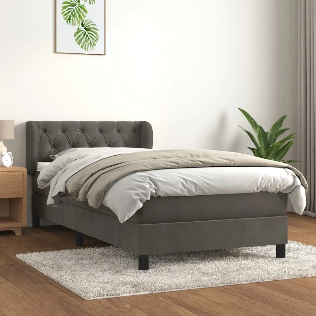Letto singolo | Letto per adulti | Giroletto a Molle con Materasso Grigio Scuro 80x200 cm Velluto - Image 2