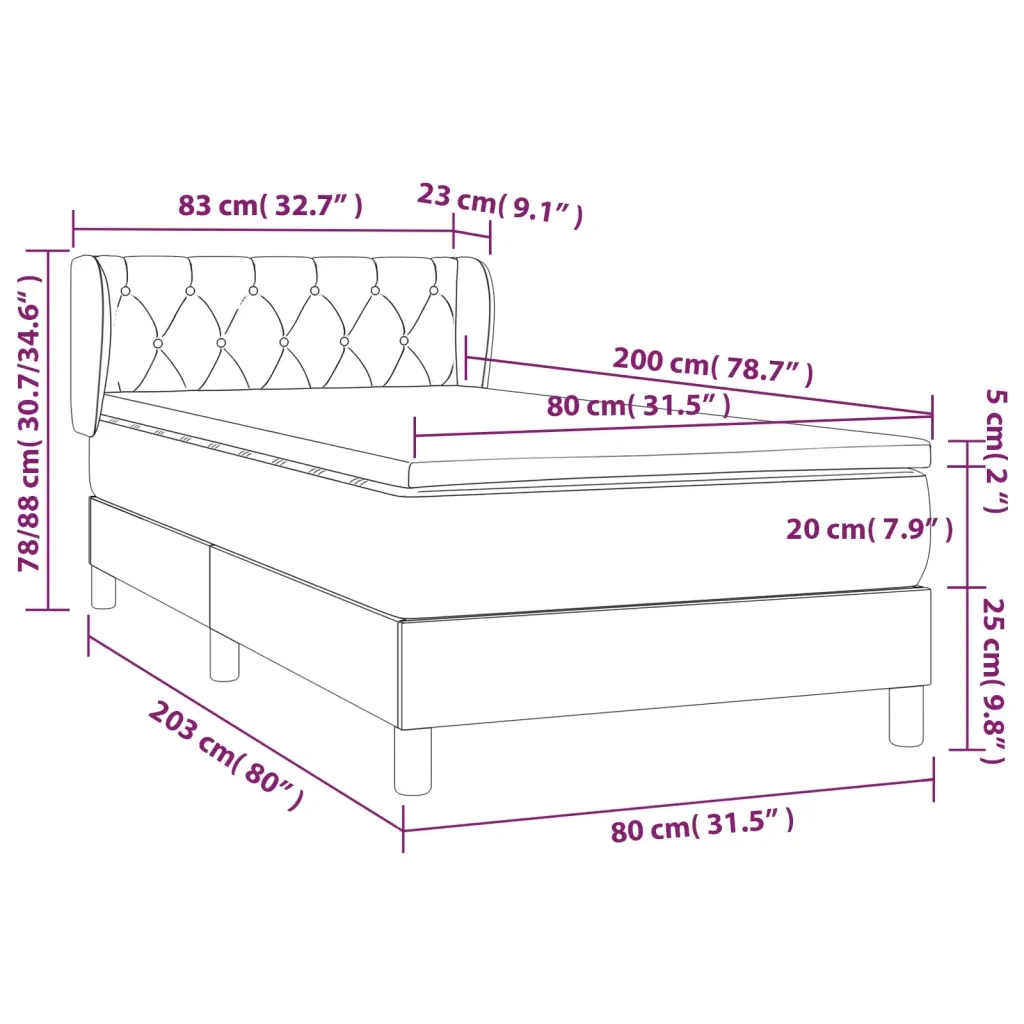 Letto singolo | Letto per adulti | Giroletto a Molle con Materasso Grigio Scuro 80x200 cm Velluto - Image 7