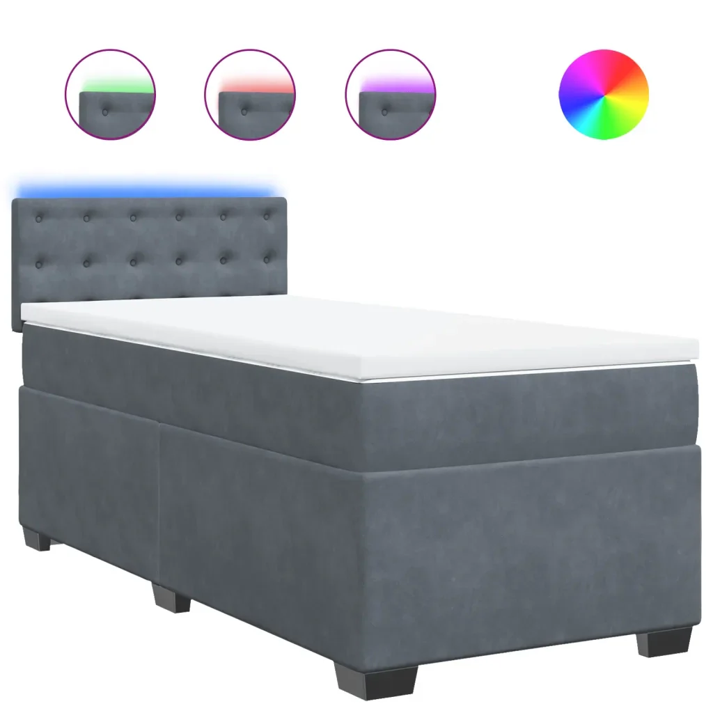 Letto singolo | Letto per adulti | Giroletto a Molle con Materasso Grigio Scuro 80x200 cm Velluto