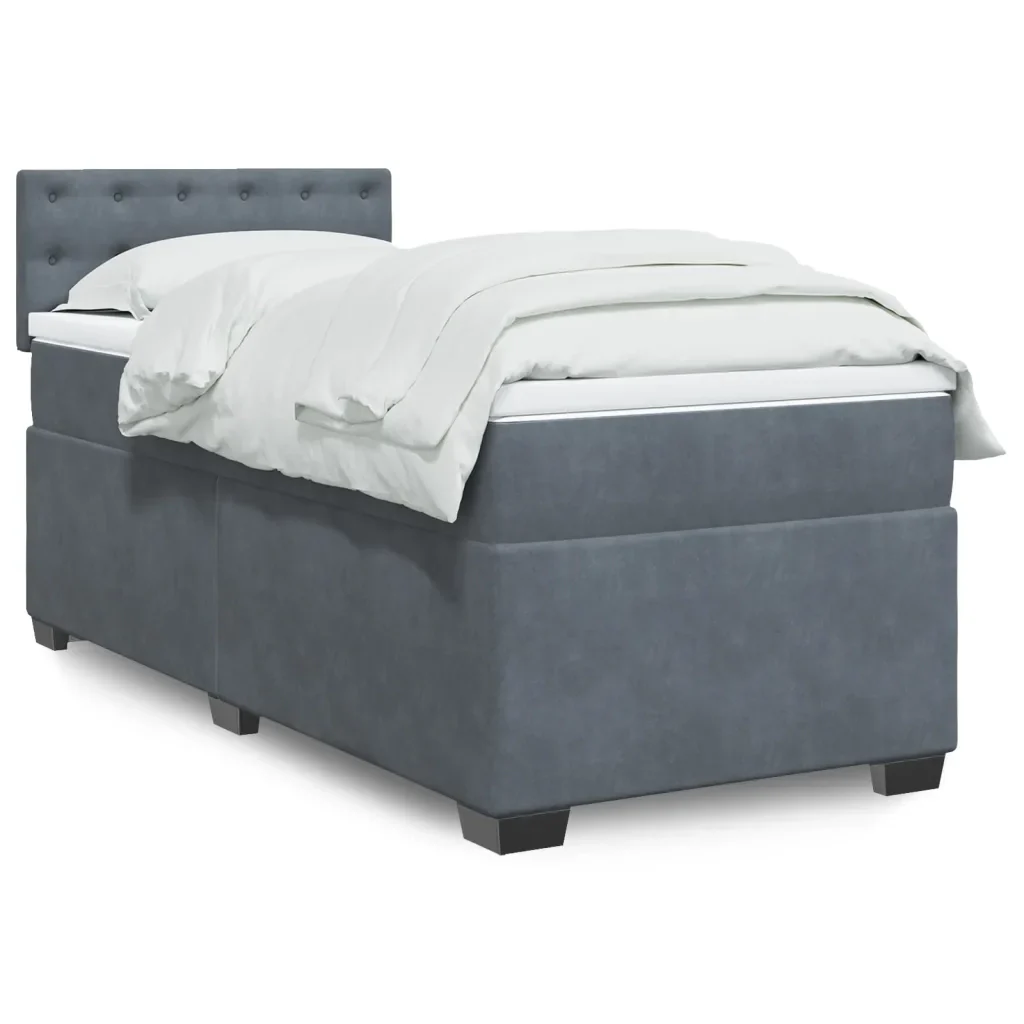 Letto singolo | Letto per adulti | Giroletto a Molle con Materasso Grigio Scuro 80x200 cm Velluto - Image 2