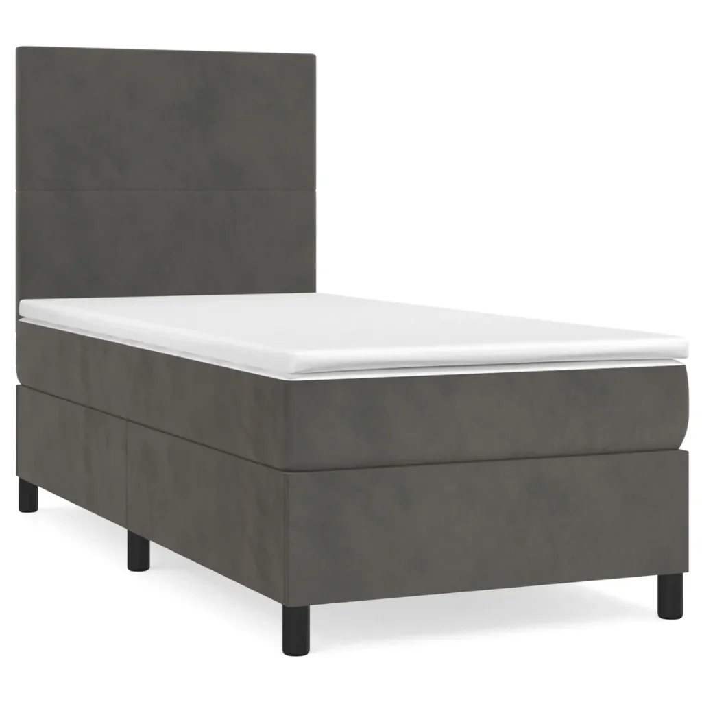 Letto singolo | Letto per adulti | Giroletto a Molle con Materasso Grigio Scuro 80x200 cm Velluto