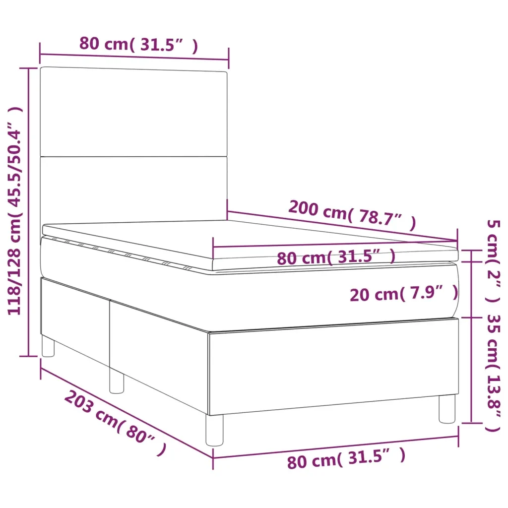 Letto singolo | Letto per adulti | Giroletto a Molle con Materasso Grigio Scuro 80x200 cm Velluto - Image 6