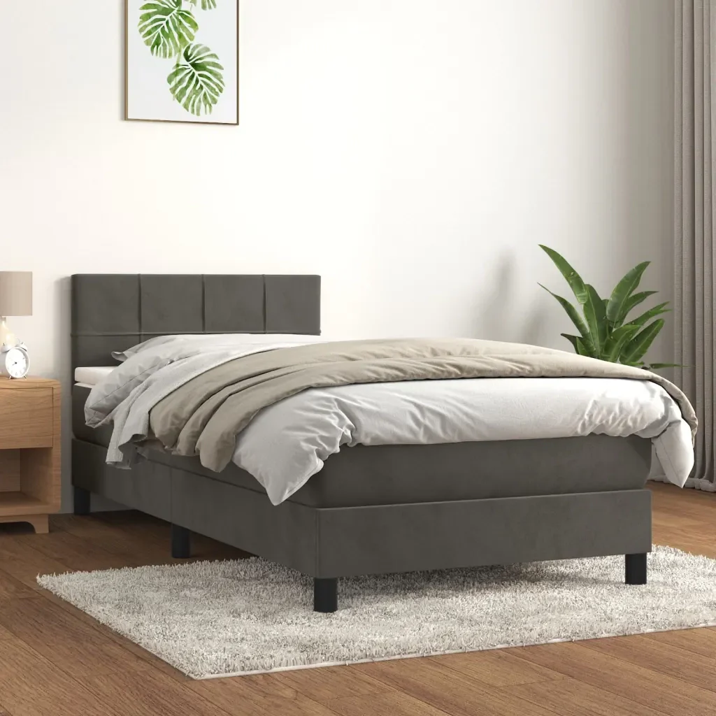 Letto singolo | Letto per adulti | Giroletto a Molle con Materasso Grigio Scuro 80x200 cm Velluto - Image 2