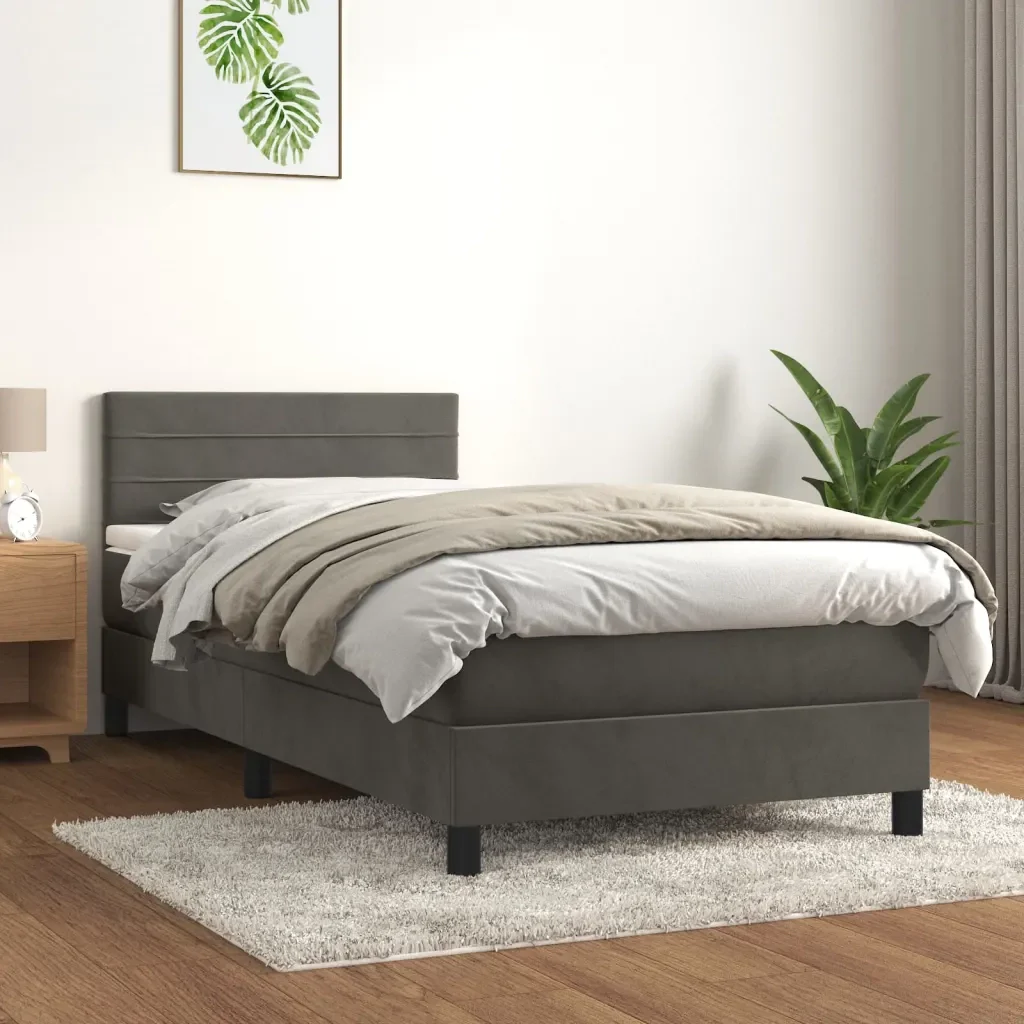 Letto singolo | Letto per adulti | Giroletto a Molle con Materasso Grigio Scuro 80x200 cm Velluto - Image 2