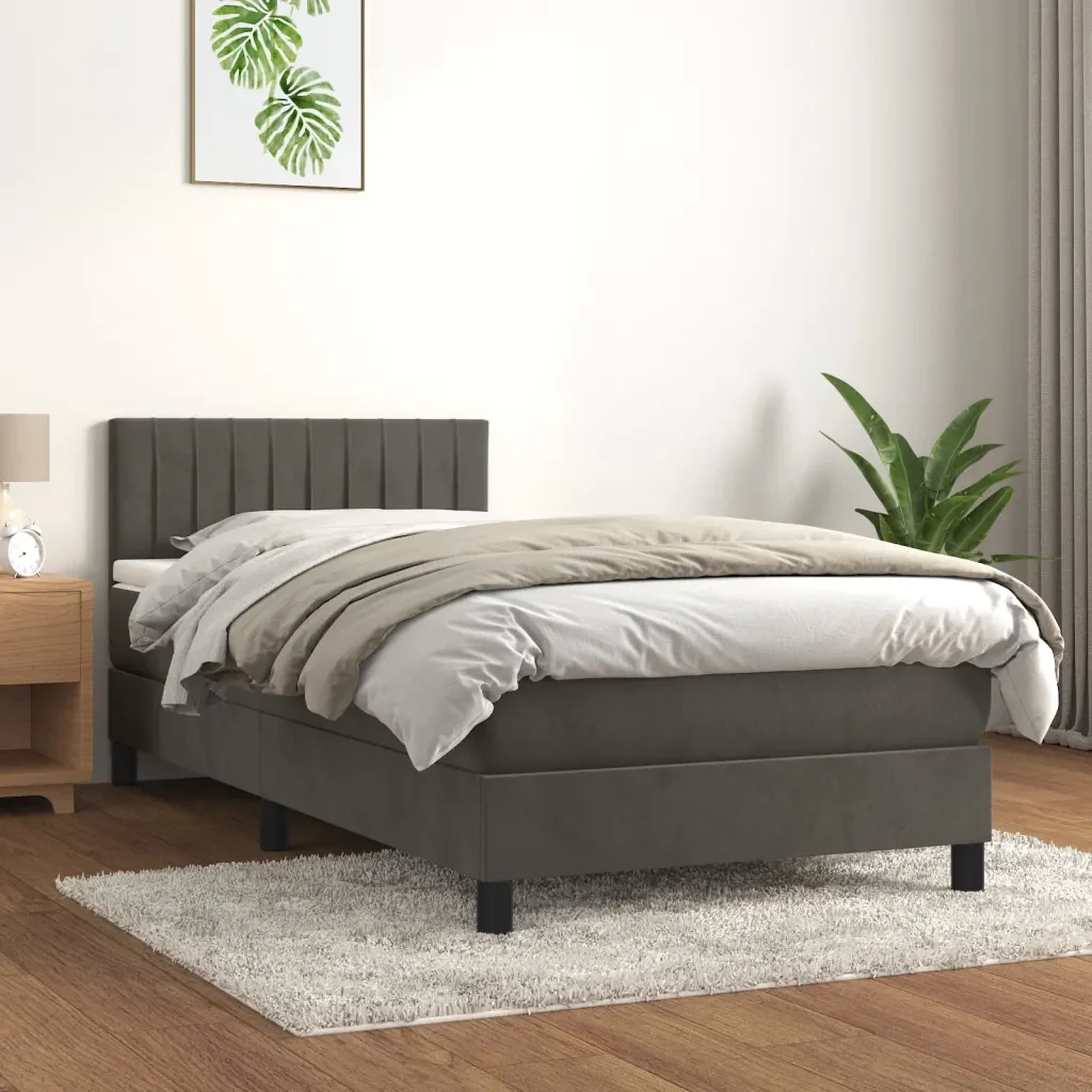 Letto singolo | Letto per adulti | Giroletto a Molle con Materasso Grigio Scuro 80x200 cm Velluto - Image 2