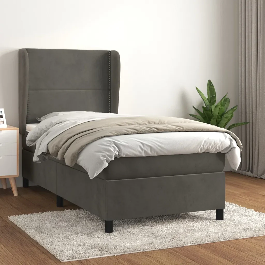 Letto singolo | Letto per adulti | Giroletto a Molle con Materasso Grigio Scuro 80x200 cm Velluto - Image 2