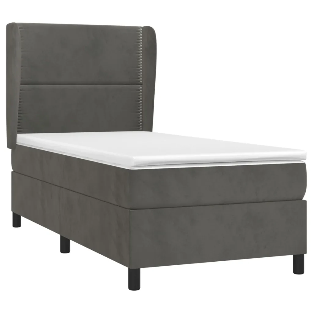 Letto singolo | Letto per adulti | Giroletto a Molle con Materasso Grigio Scuro 80x200 cm Velluto - Image 4