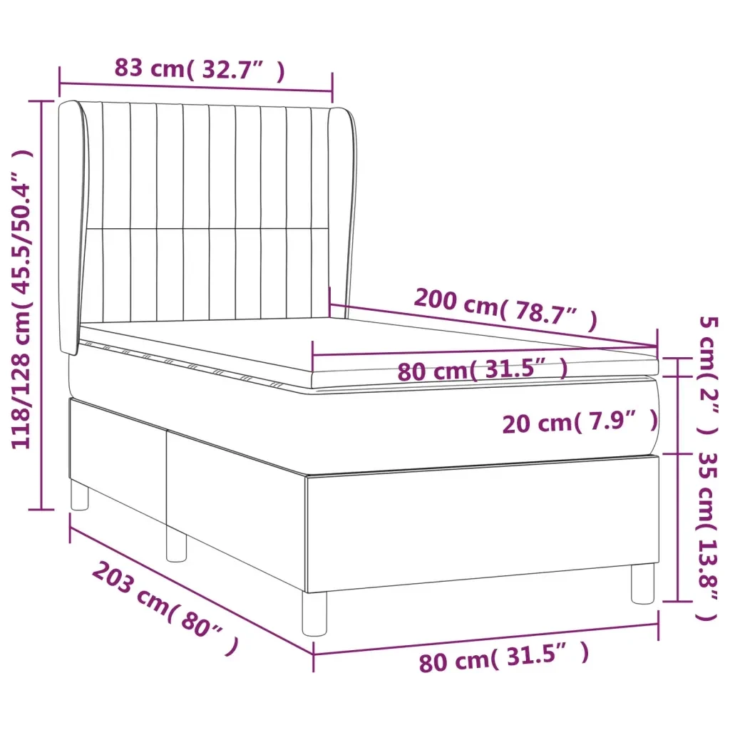 Letto singolo | Letto per adulti | Giroletto a Molle con Materasso Grigio Scuro 80x200 cm Velluto - Image 7