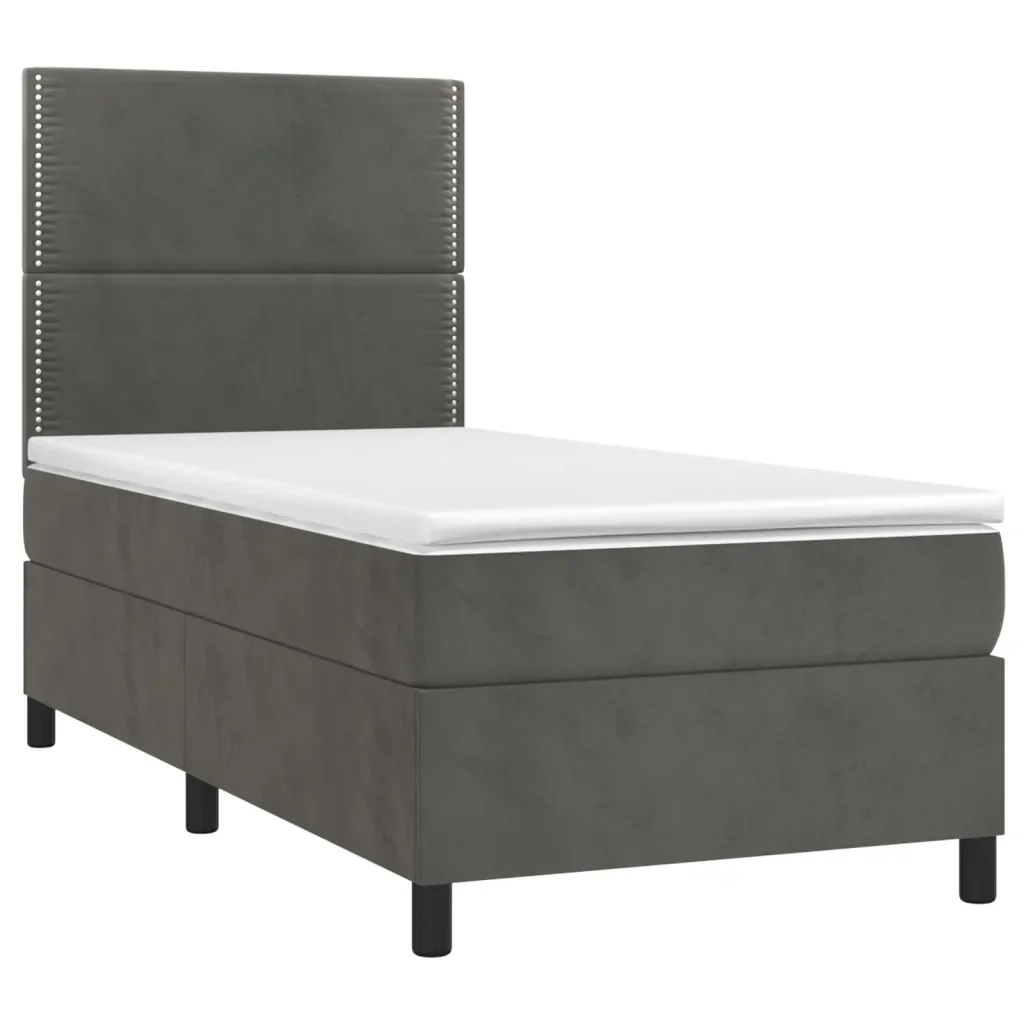 Letto singolo | Letto per adulti | Giroletto a Molle con Materasso Grigio Scuro 80x200 cm Velluto - Image 4