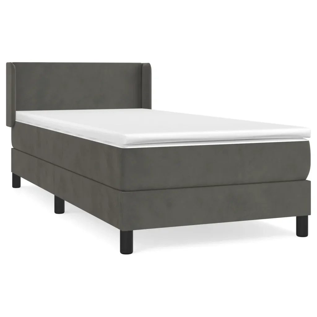 Letto singolo | Letto per adulti | Giroletto a Molle con Materasso Grigio Scuro 80x200 cm Velluto