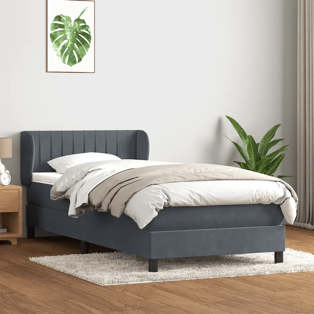 Letto singolo | Letto per adulti | Giroletto a Molle con Materasso Grigio Scuro 80x210 cm Velluto - Image 2