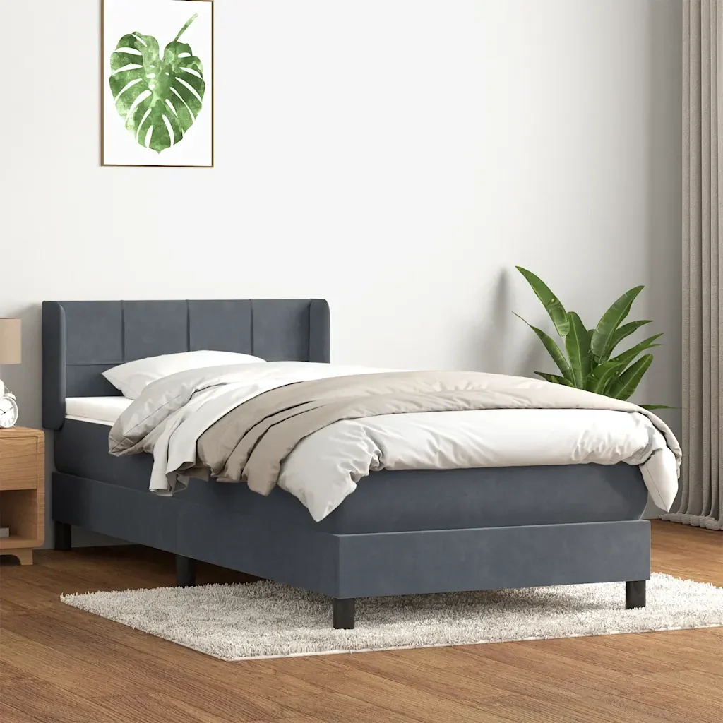 Letto singolo | Letto per adulti | Giroletto a Molle con Materasso Grigio Scuro 80x210 cm Velluto - Image 2