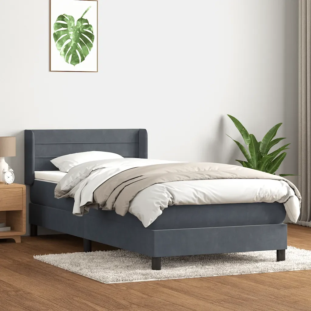 Letto singolo | Letto per adulti | Giroletto a Molle con Materasso Grigio Scuro 80x210 cm Velluto - Image 2