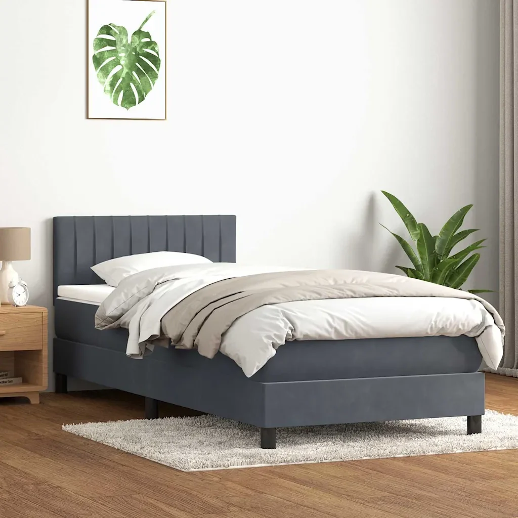 Letto singolo | Letto per adulti | Giroletto a Molle con Materasso Grigio Scuro 80x210 cm Velluto - Image 4