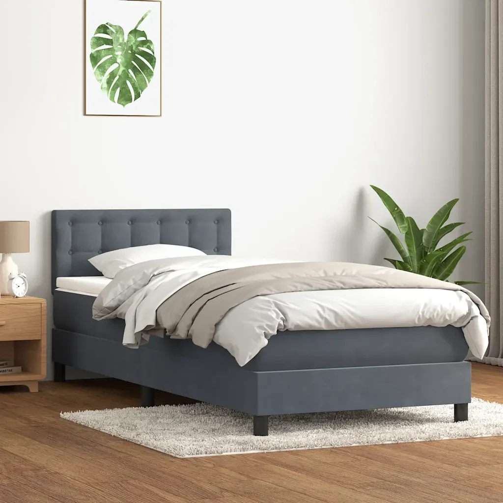 Letto singolo | Letto per adulti | Giroletto a Molle con Materasso Grigio Scuro 80x220 cm Velluto - Image 2