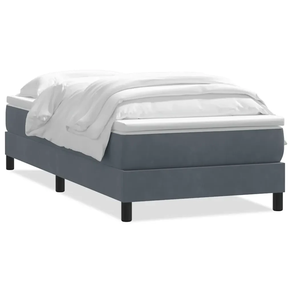 Letto singolo | Letto per adulti | Giroletto a Molle con Materasso Grigio Scuro 80x220 cm Velluto