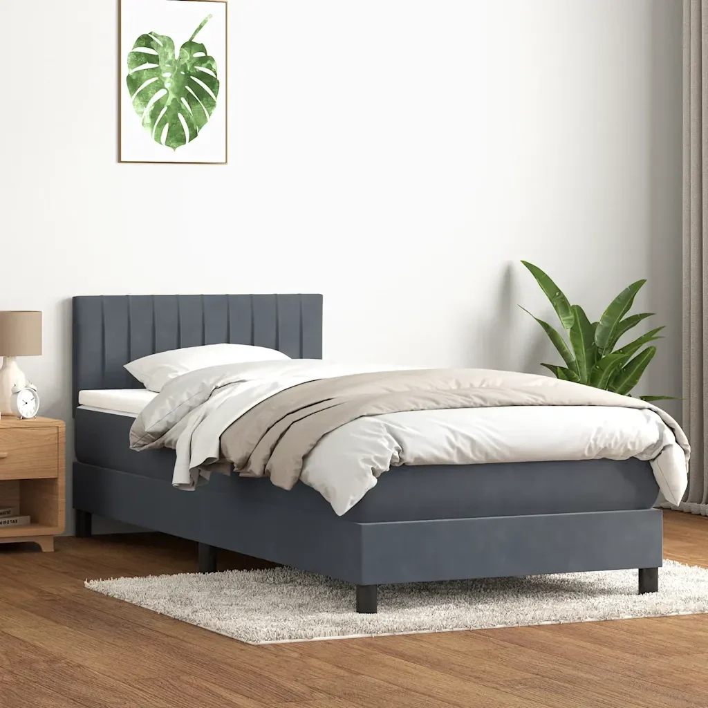 Letto singolo | Letto per adulti | Giroletto a Molle con Materasso Grigio Scuro 80x220 cm Velluto - Image 3
