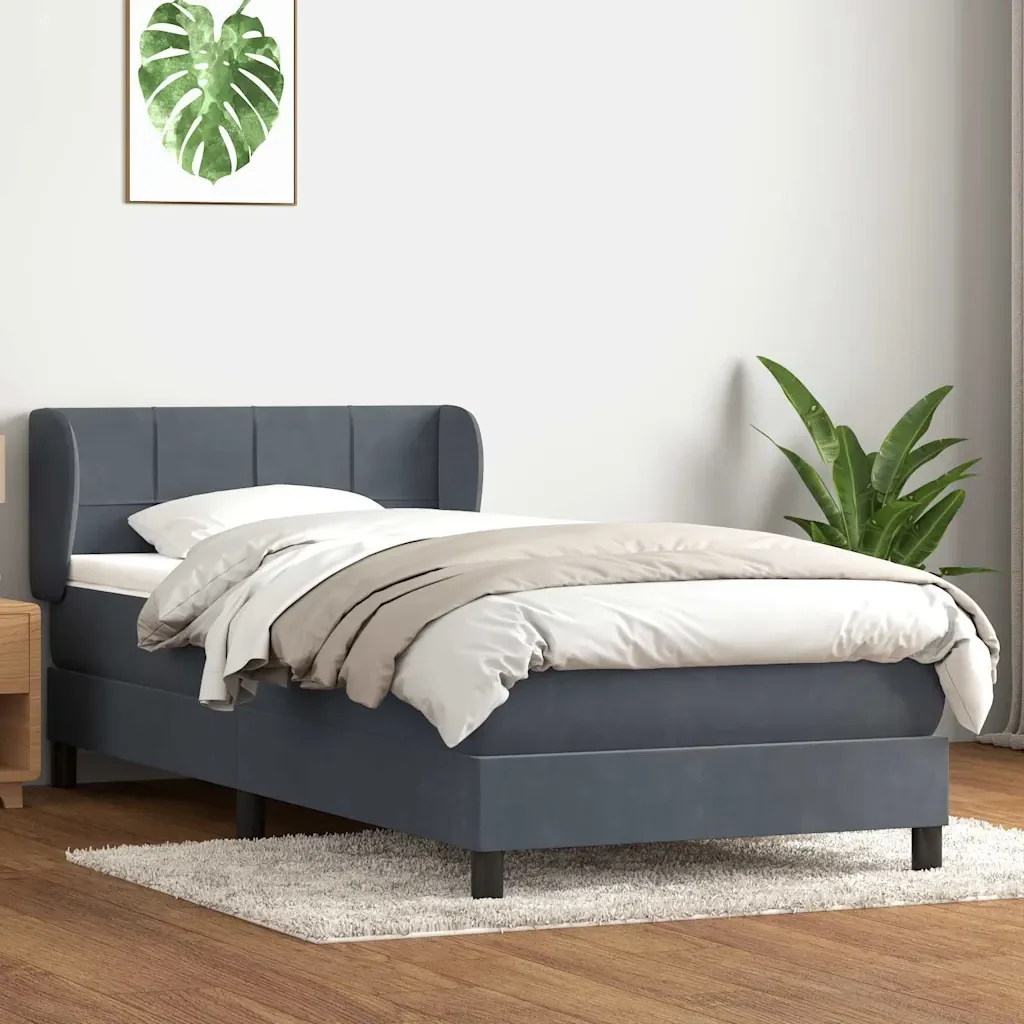 Letto singolo | Letto per adulti | Giroletto a Molle con Materasso Grigio Scuro 80x220 cm Velluto - Image 2