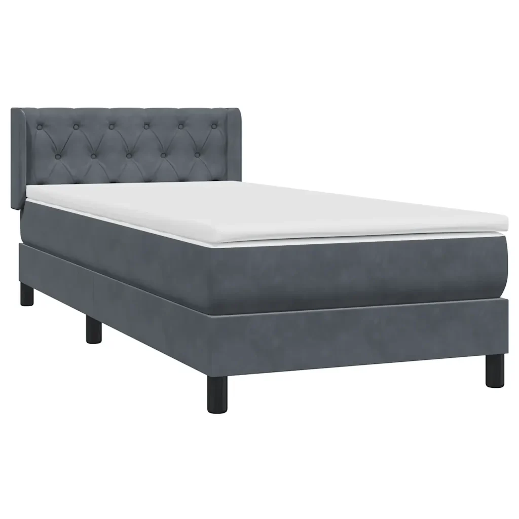Letto singolo | Letto per adulti | Giroletto a Molle con Materasso Grigio Scuro 80x220 cm Velluto