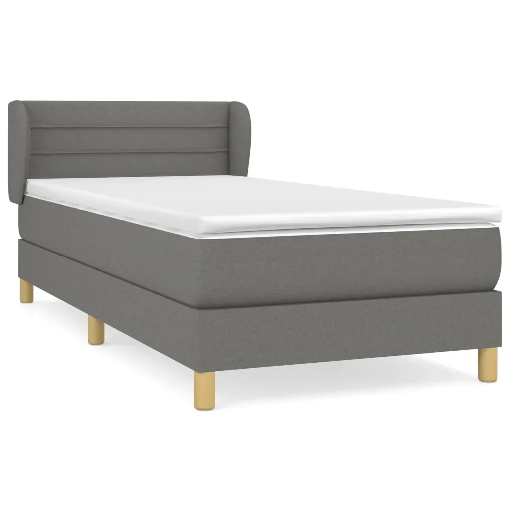 Letto singolo | Letto per adulti | Giroletto a Molle con Materasso Grigio Scuro 90x190 cm Tessuto