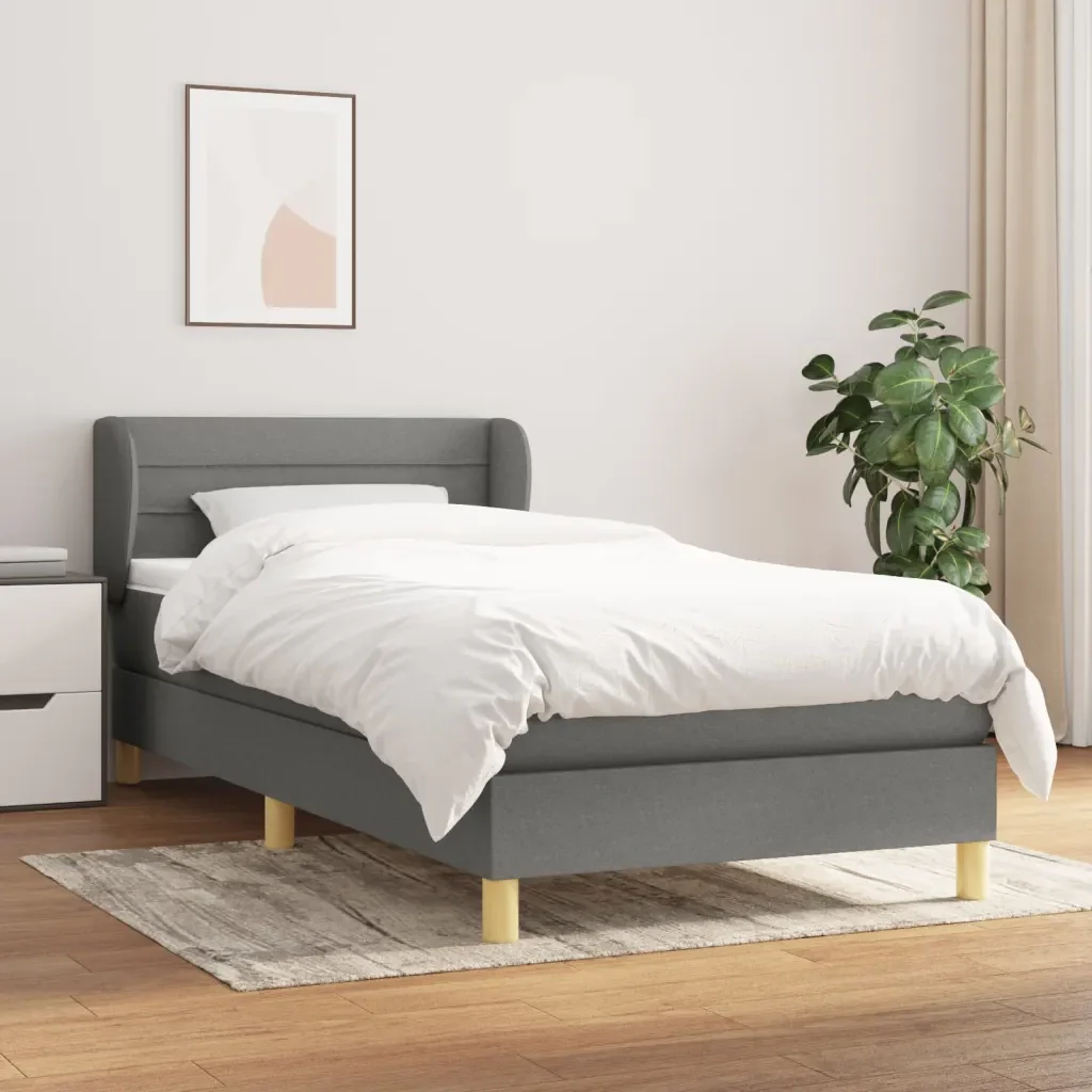 Letto singolo | Letto per adulti | Giroletto a Molle con Materasso Grigio Scuro 90x190 cm Tessuto - Image 2