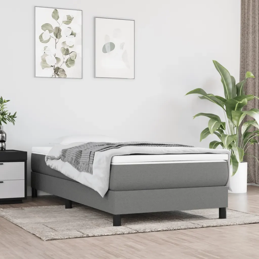 Letto singolo | Letto per adulti | Giroletto a Molle con Materasso Grigio Scuro 90x190 cm Tessuto - Image 2
