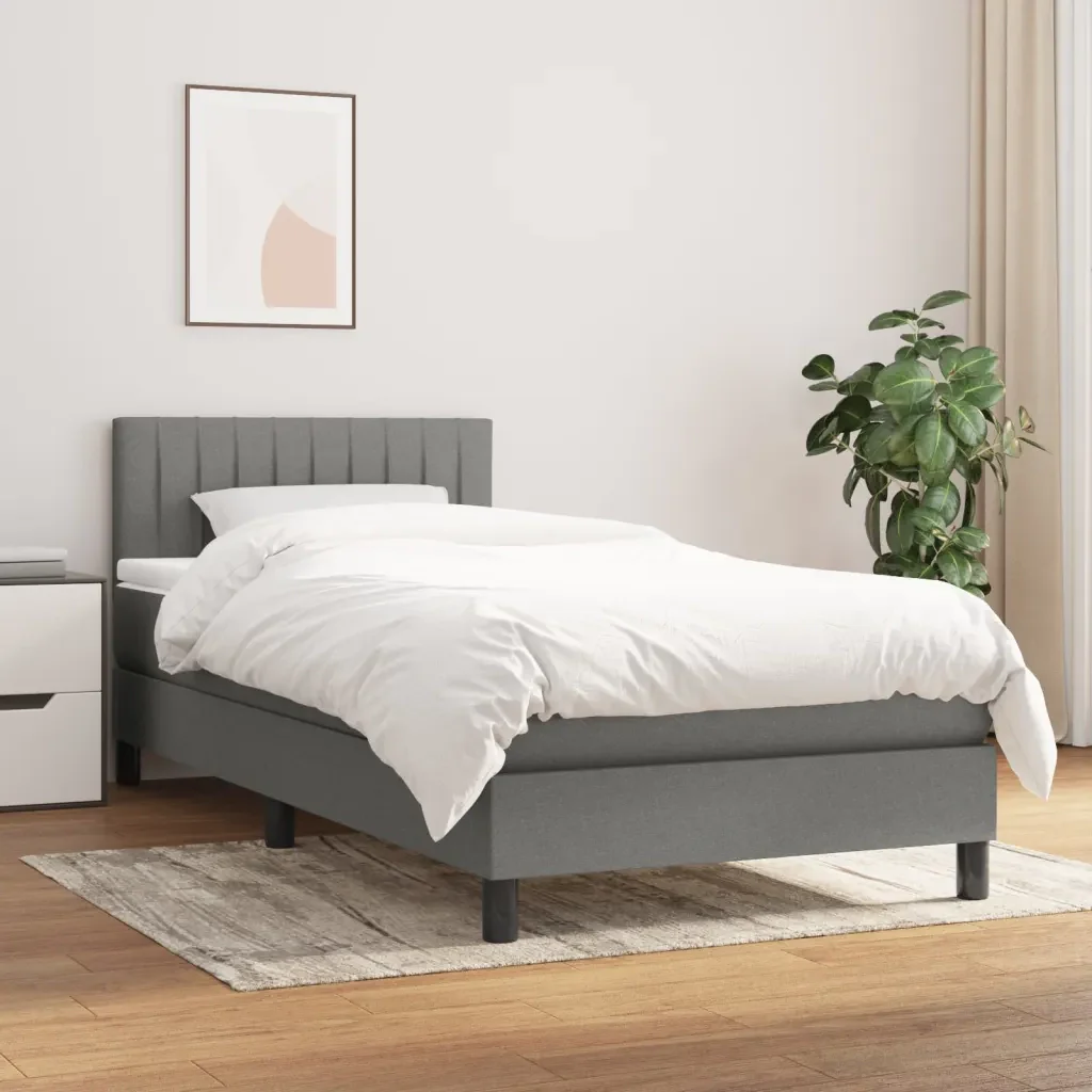 Letto singolo | Letto per adulti | Giroletto a Molle con Materasso Grigio Scuro 90x190 cm Tessuto - Image 2