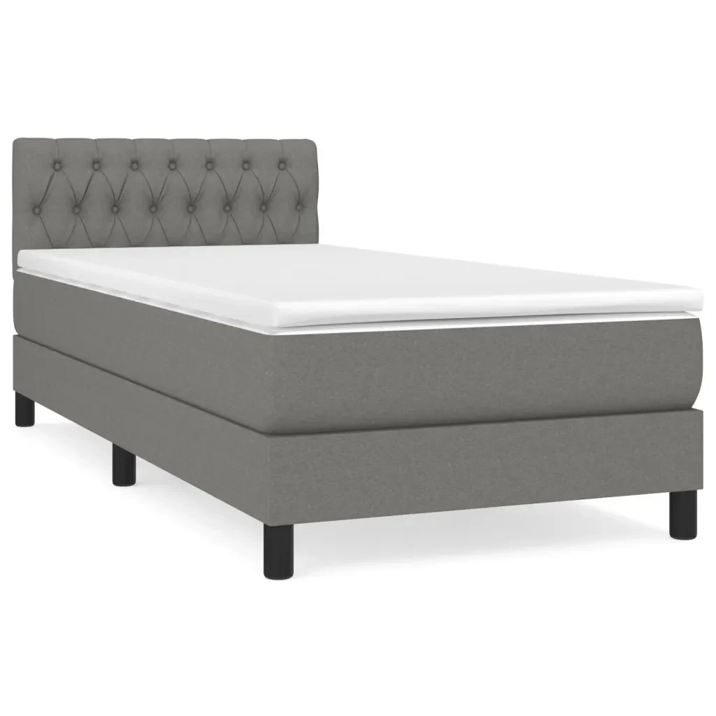 Letto singolo | Letto per adulti | Giroletto a Molle con Materasso Grigio Scuro 90x190 cm Tessuto