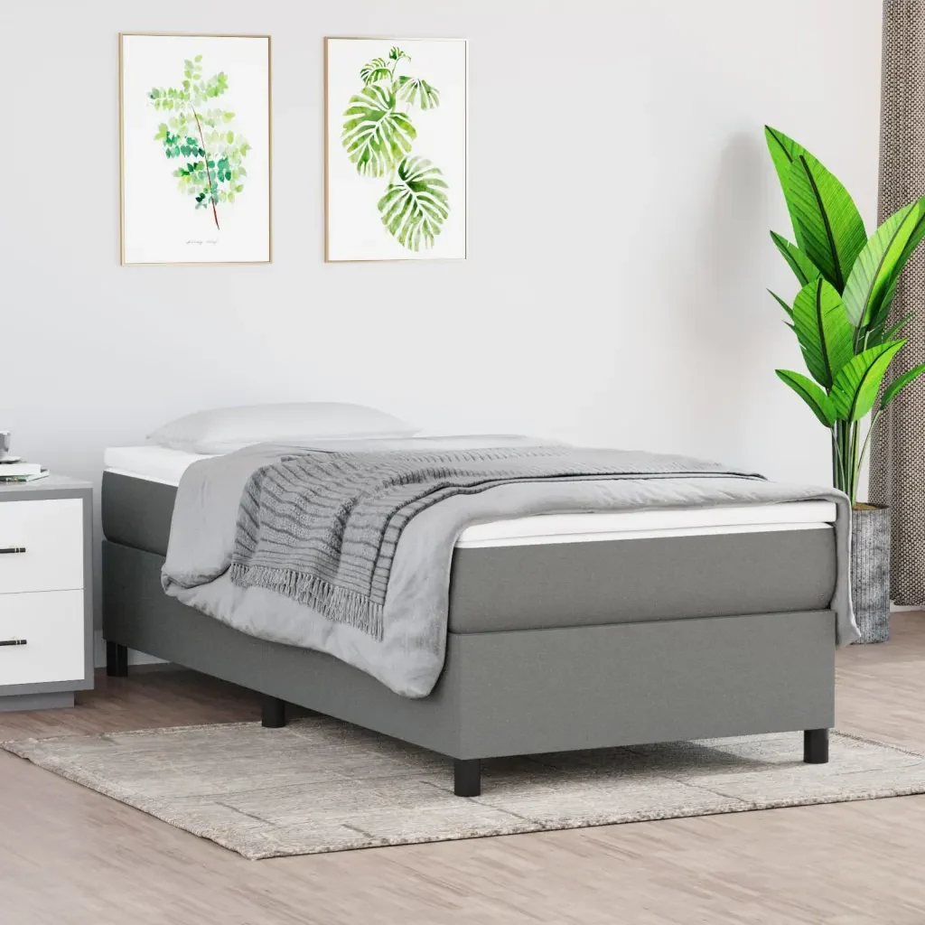 Letto singolo | Letto per adulti | Giroletto a Molle con Materasso Grigio Scuro 90x190 cm Tessuto - Image 2