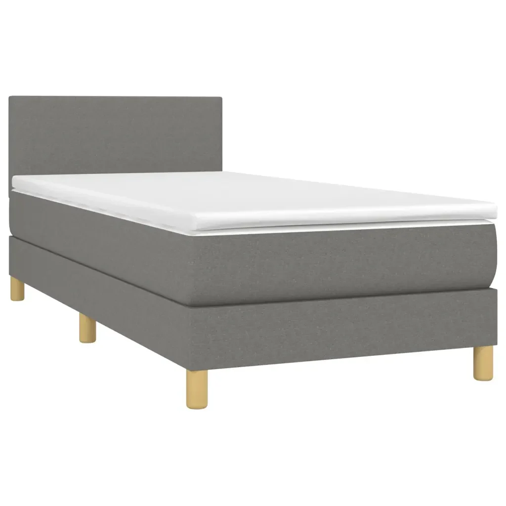 Letto singolo | Letto per adulti | Giroletto a Molle con Materasso Grigio Scuro 90x190 cm Tessuto - Image 3
