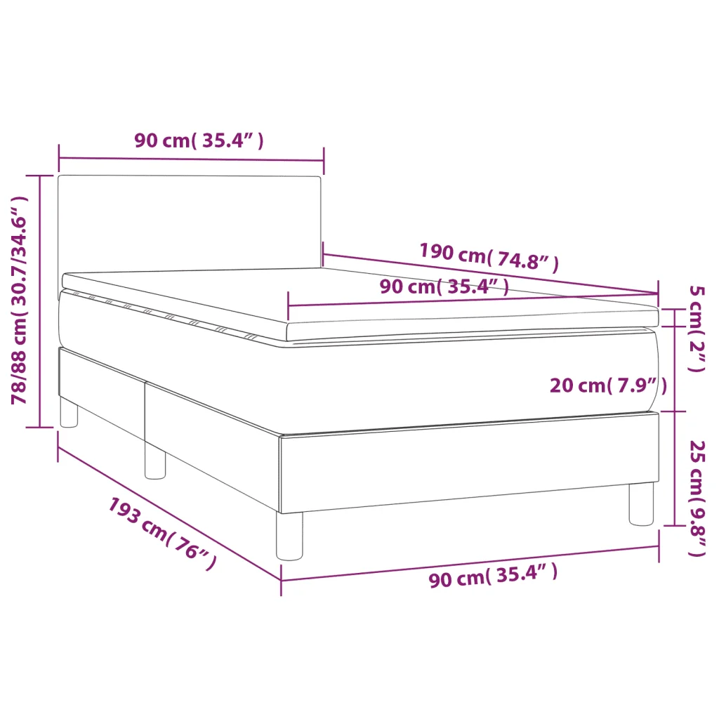 Letto singolo | Letto per adulti | Giroletto a Molle con Materasso Grigio Scuro 90x190 cm Tessuto - Image 7