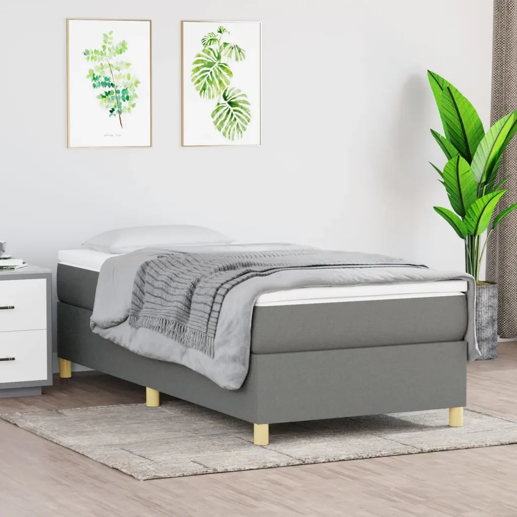 Letto singolo | Letto per adulti | Giroletto a Molle con Materasso Grigio Scuro 90x190 cm Tessuto - Image 2