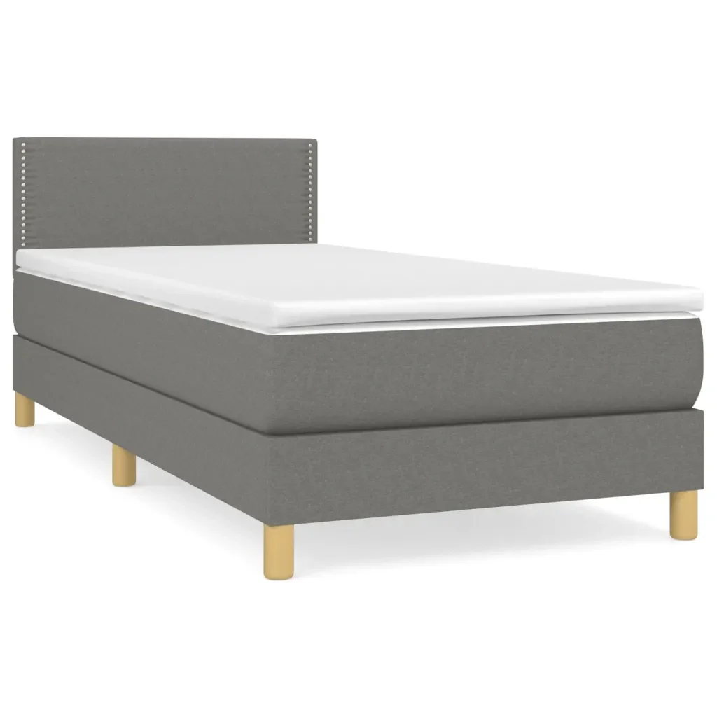 Letto singolo | Letto per adulti | Giroletto a Molle con Materasso Grigio Scuro 90x190 cm Tessuto