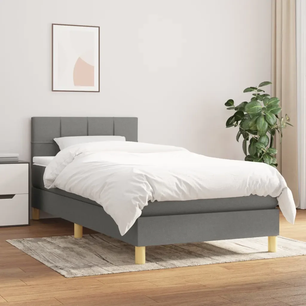 Letto singolo | Letto per adulti | Giroletto a Molle con Materasso Grigio Scuro 90x190 cm Tessuto - Image 2