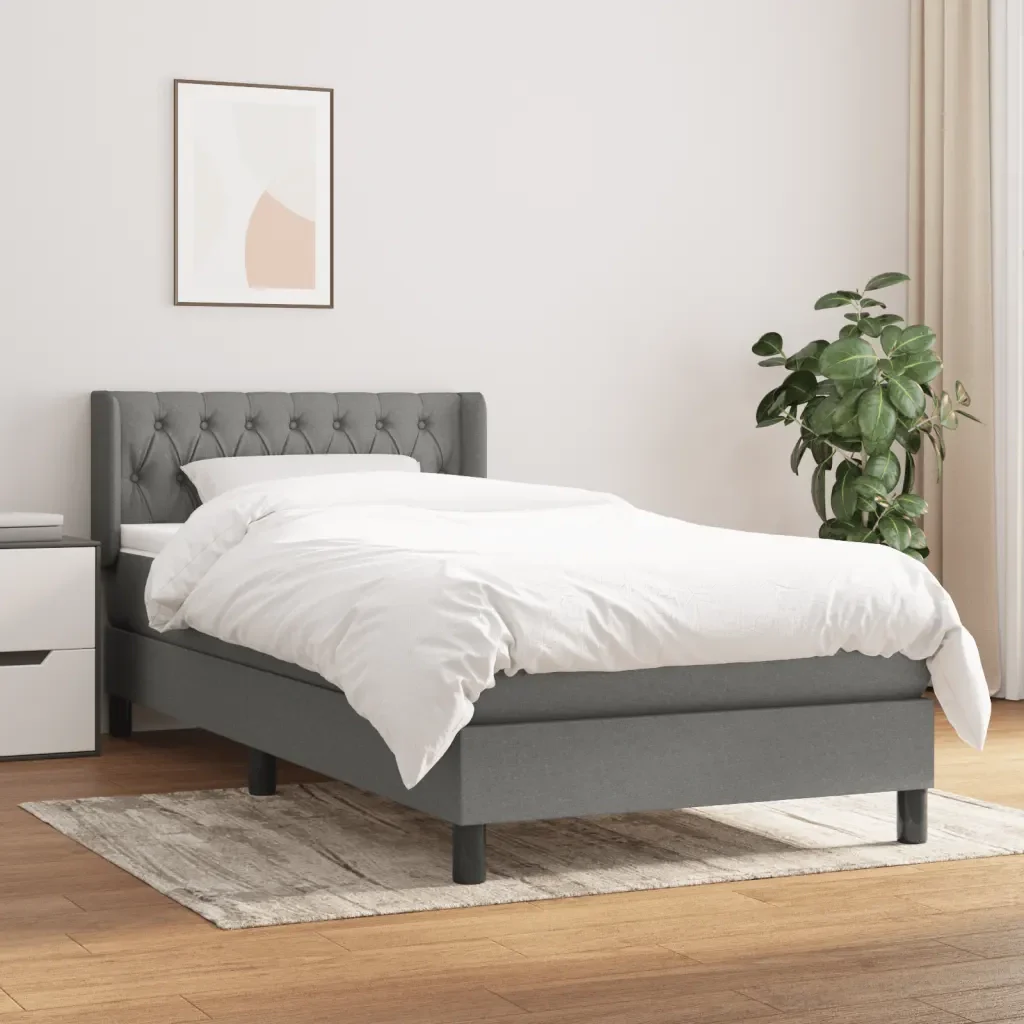 Letto singolo | Letto per adulti | Giroletto a Molle con Materasso Grigio Scuro 90x190 cm Tessuto - Image 2