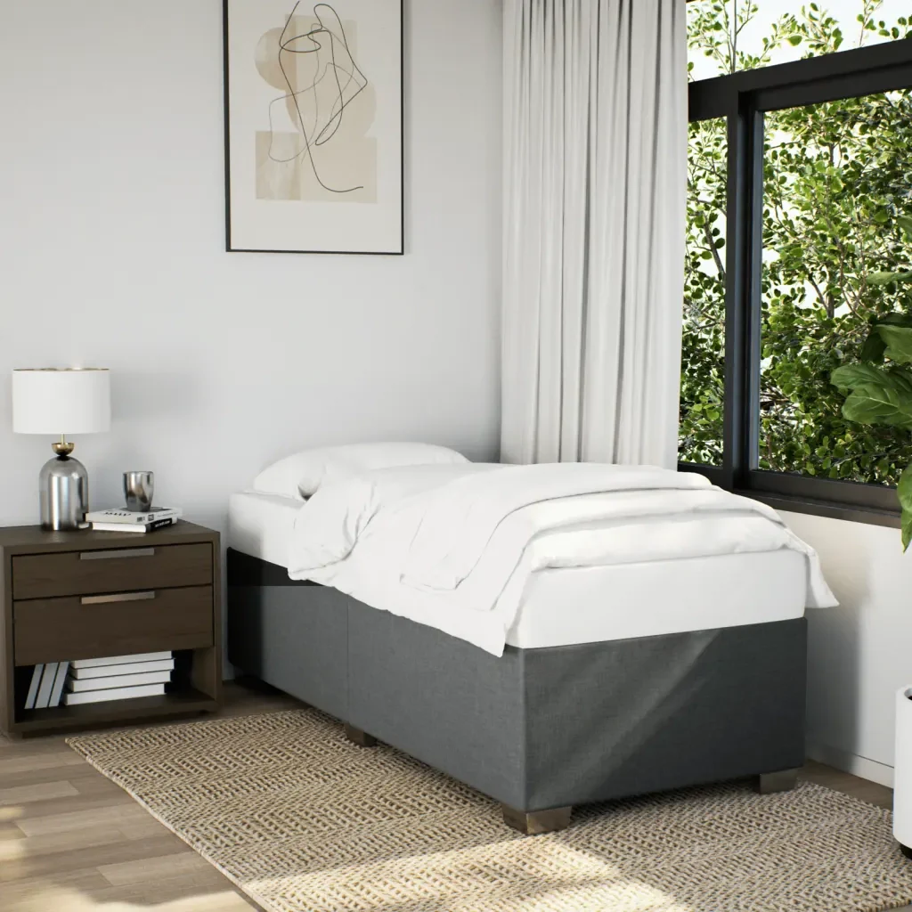 Letto singolo | Letto per adulti | Giroletto a Molle con Materasso Grigio Scuro 90x190 cm Tessuto - Image 2