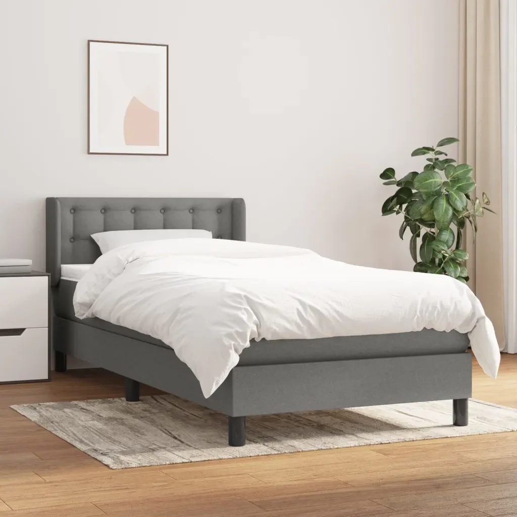 Letto singolo | Letto per adulti | Giroletto a Molle con Materasso Grigio Scuro 90x190 cm Tessuto - Image 2