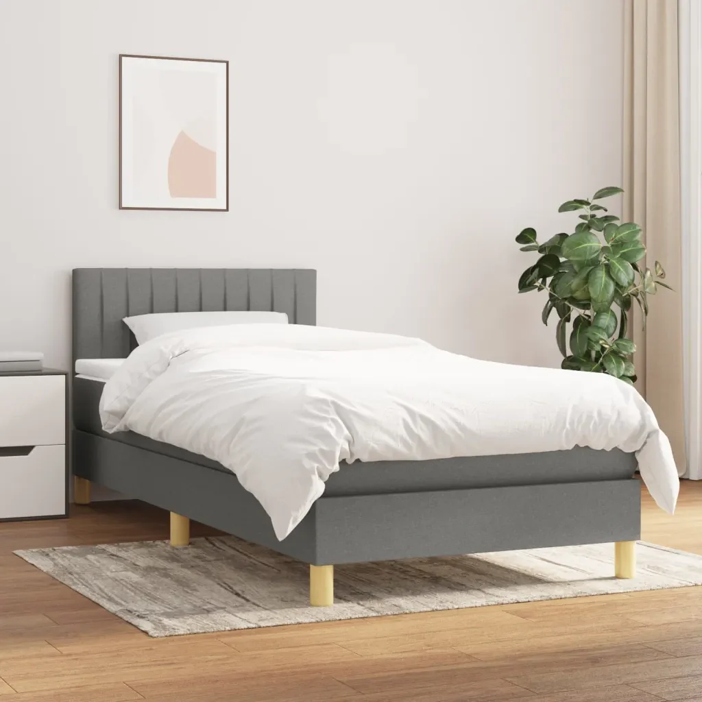 Letto singolo | Letto per adulti | Giroletto a Molle con Materasso Grigio Scuro 90x190 cm Tessuto - Image 2