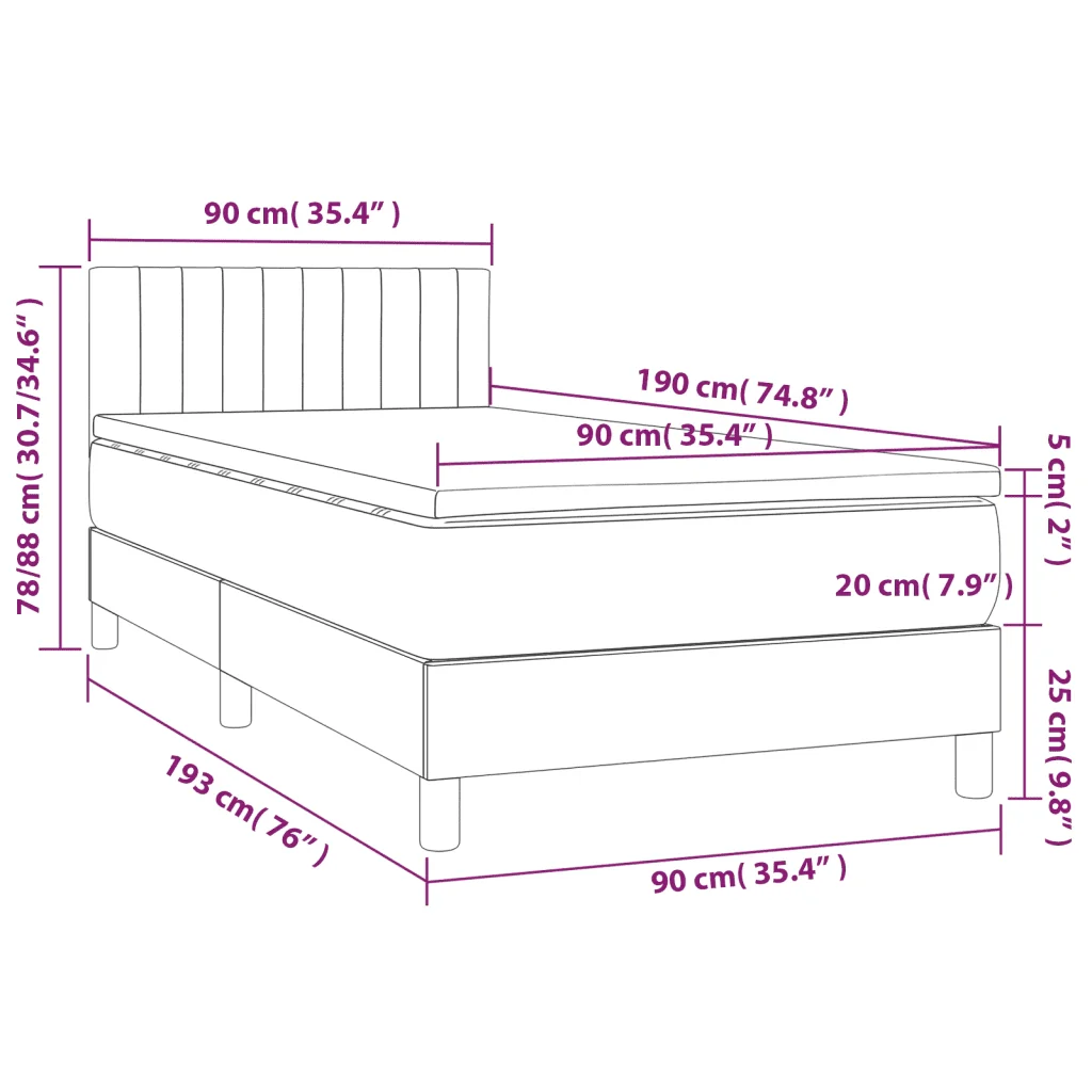 Letto singolo | Letto per adulti | Giroletto a Molle con Materasso Grigio Scuro 90x190 cm Tessuto - Image 7