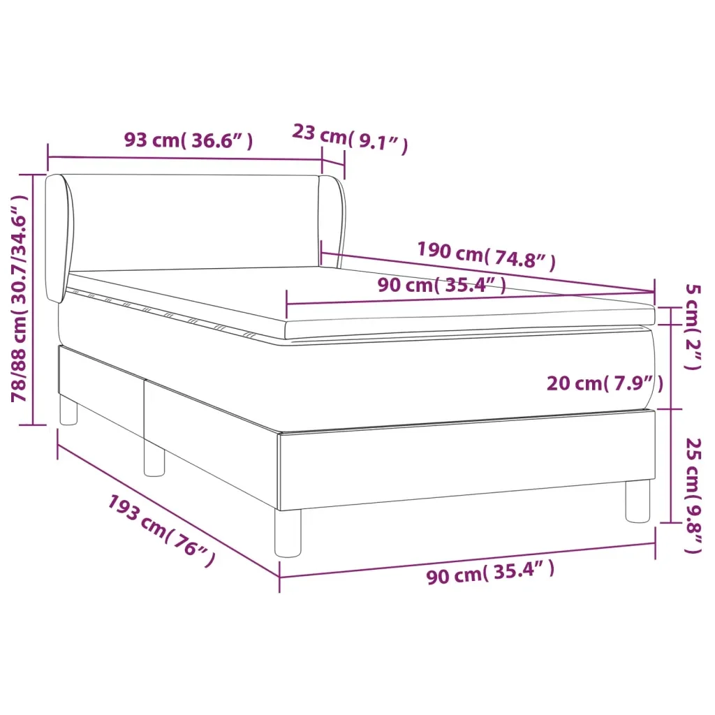 Letto singolo | Letto per adulti | Giroletto a Molle con Materasso Grigio Scuro 90x190 cm Tessuto - Image 7