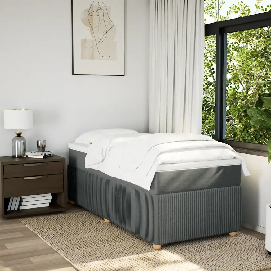 Letto singolo | Letto per adulti | Giroletto a Molle con Materasso Grigio Scuro 90x190 cm Tessuto - Image 4