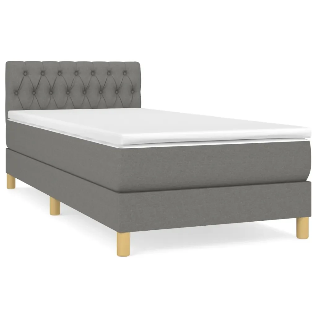 Letto singolo | Letto per adulti | Giroletto a Molle con Materasso Grigio Scuro 90x190 cm Tessuto